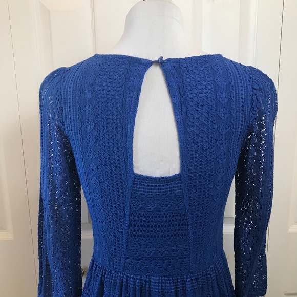 Ruby Rox Blue Eyelet Skater Dress Puff Sleeve sz M - Picture 6 of 8